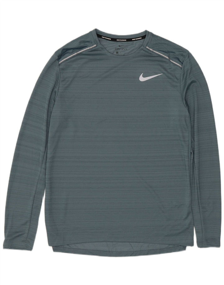 NIKE Mens Dri Fit Top Long Sleeve Medium Blue Pinstripe Polyester