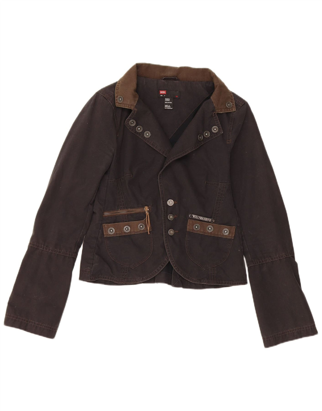 Diesel Womens 3 Button Blazer Jacket UK 12 Medium Black Cotton