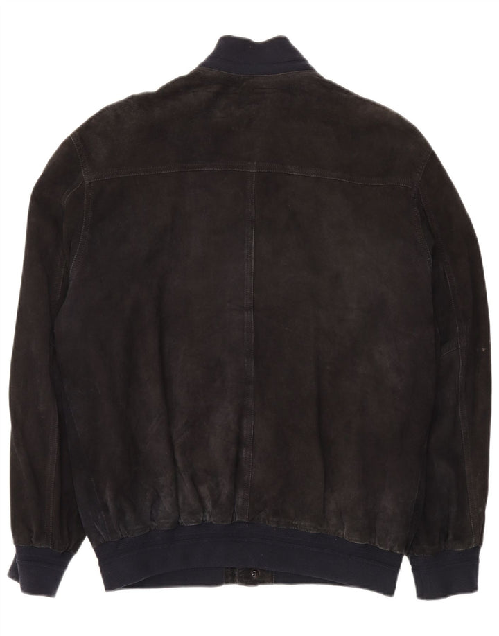 VINTAGE Mens Suede Bomber Jacket IT 52 XL Navy Blue Leather