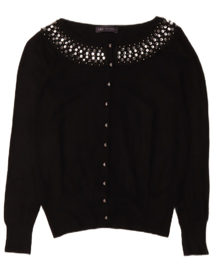 Marks & Spencer Womens Cardigan Sweater UK 12 Medium Black Cotton