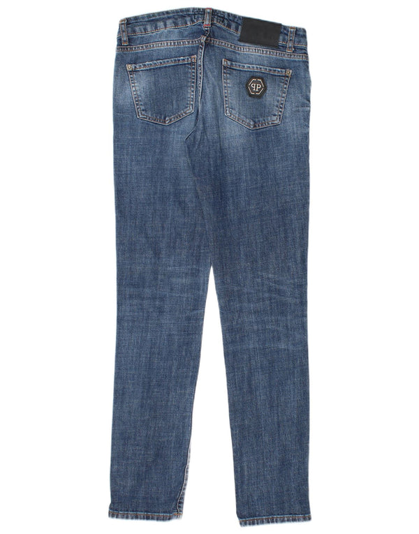 PHILIPP PLEIN Womens Distressed Straight Slim Jeans W28 L30  Blue Cotton