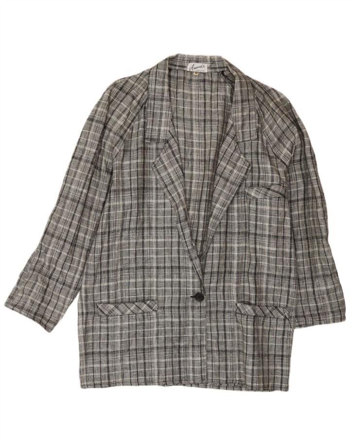 Vintage Womens Longline 1 Button Blazer Jacket UK 14 Medium Grey Check