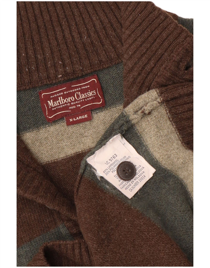 Marlboro Classics Mens Button Neck Jumper Sweater XL Brown Lambswool