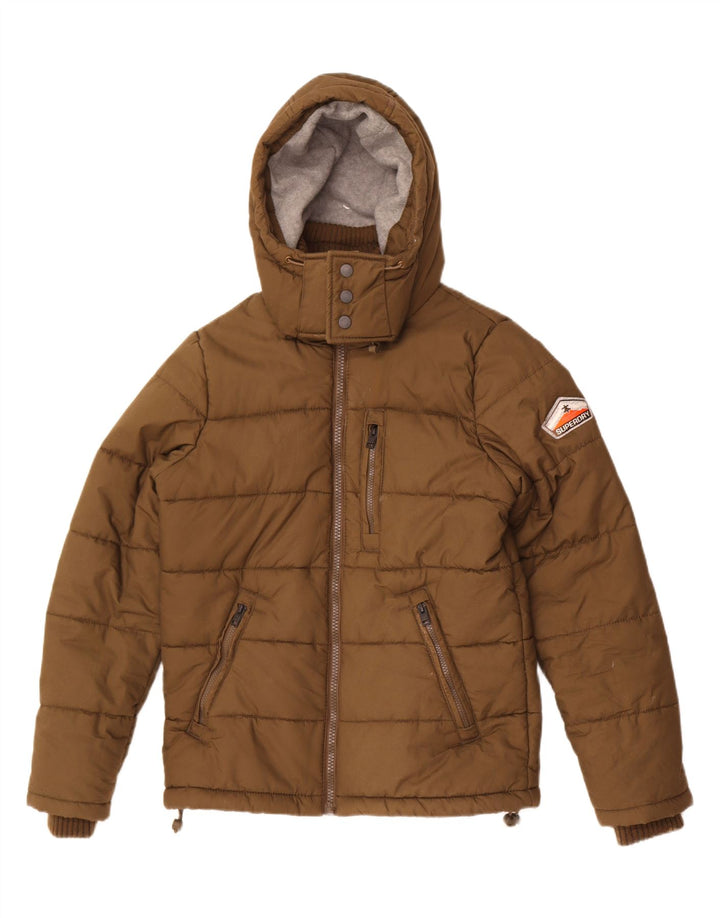 Superdry Mens Hooded Padded Jacket UK 38 Medium Khaki Polyester
