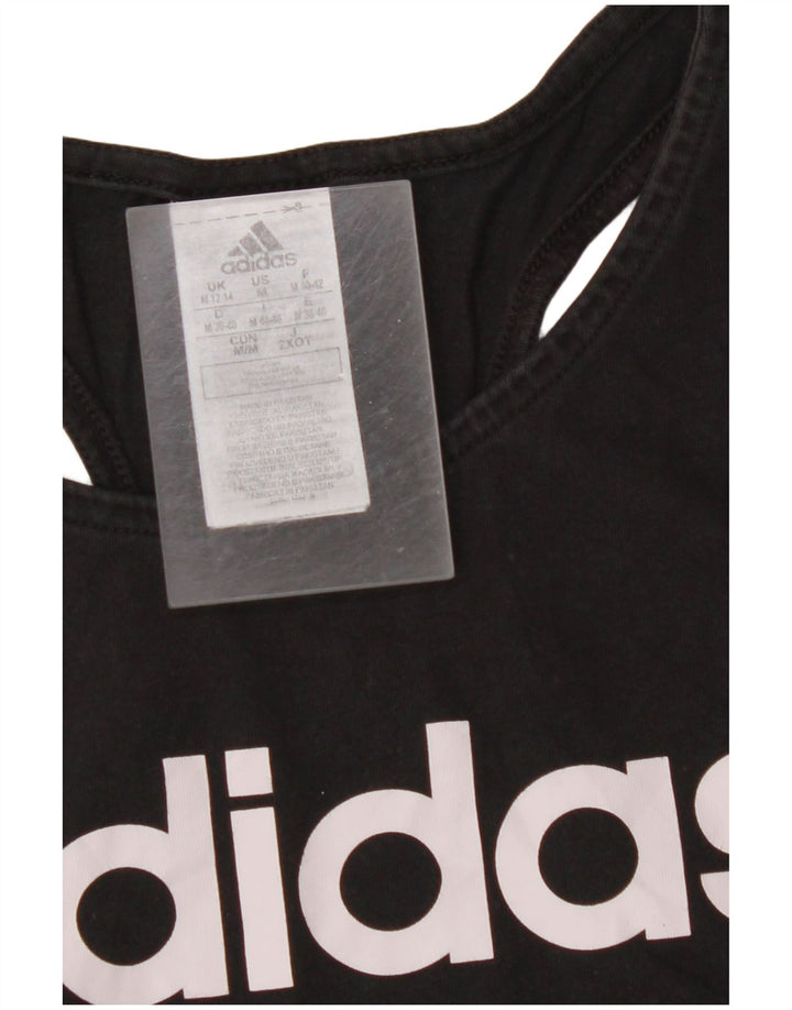 ADIDAS Womens Graphic Vest Top UK 12/14 Medium Black Cotton