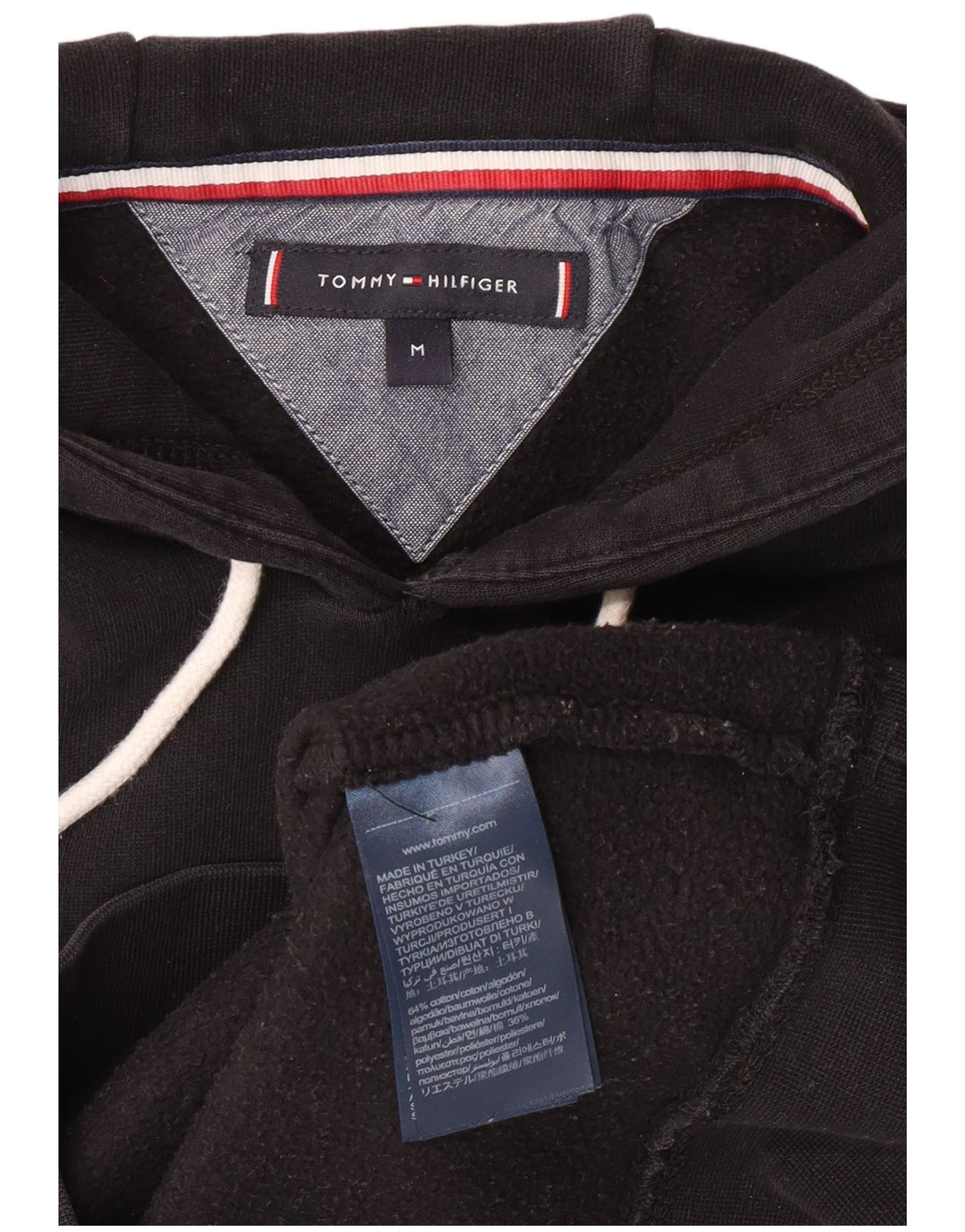 TOMMY HILFIGER Mens Graphic Hoodie Jumper Medium Black Cotton