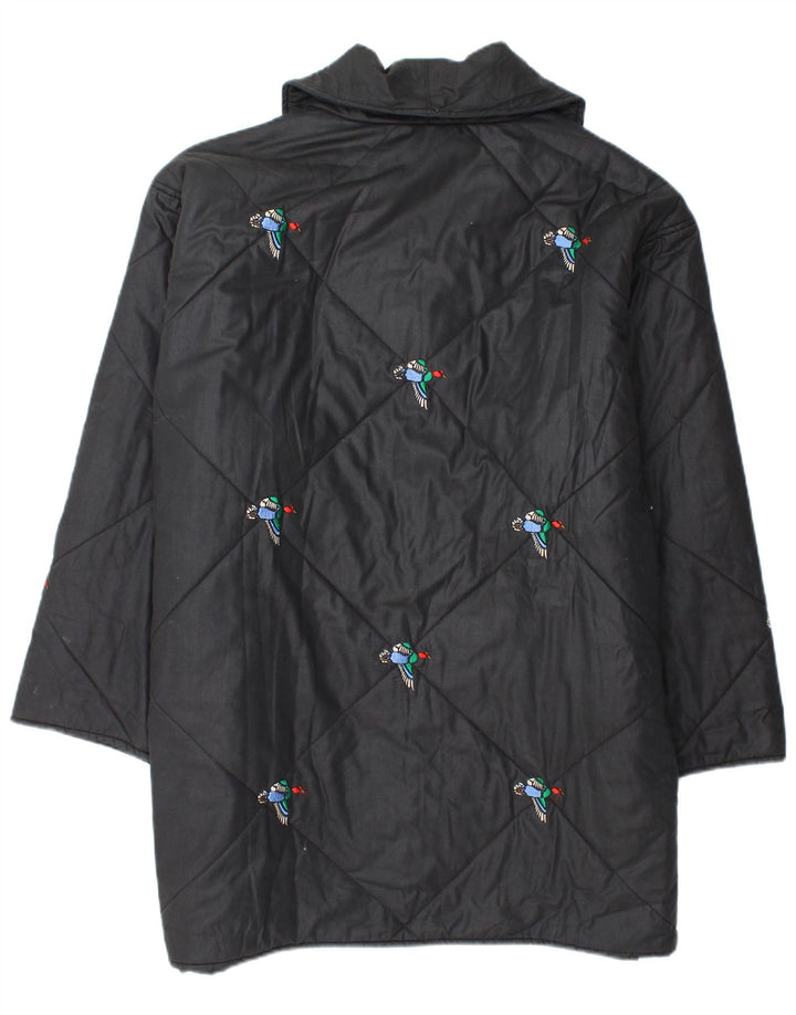 VINTAGE Womens Loose Fit Windbreaker Coat UK 20 2XL Black Animal Print