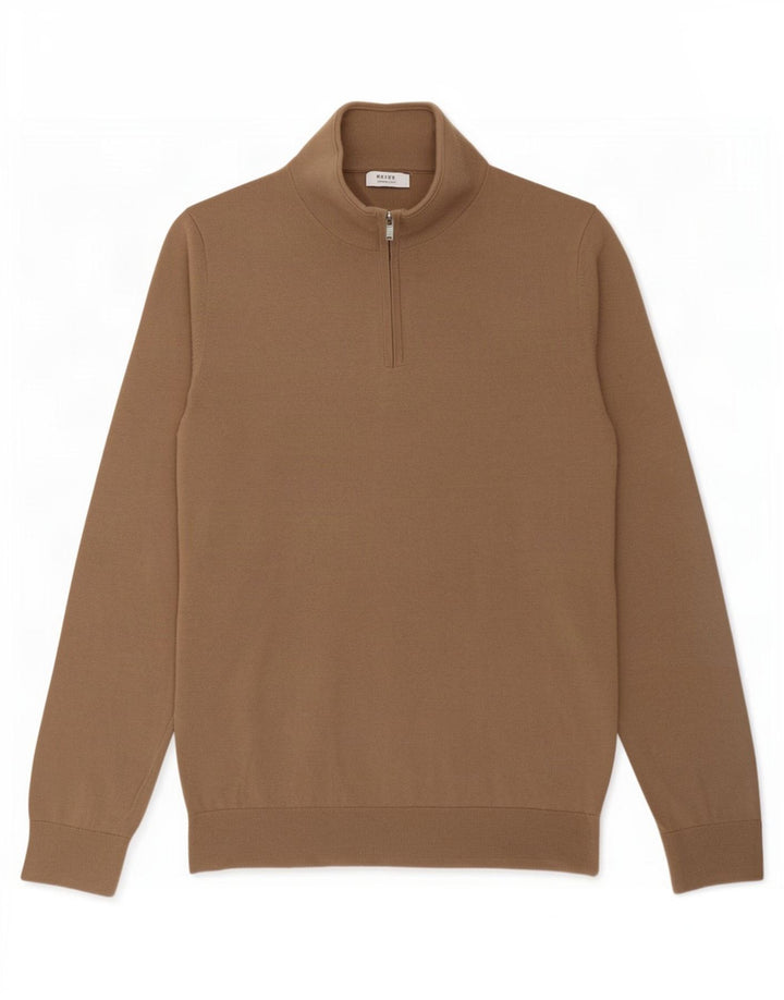 Reiss Mens Zip Neck Jumper Sweater Large Brown Wool