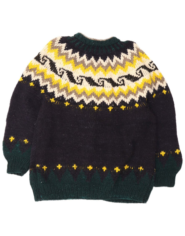 REY WEAR Womens Handmade Cardigan Sweater UK 18 XL Navy Blue Fair Isle