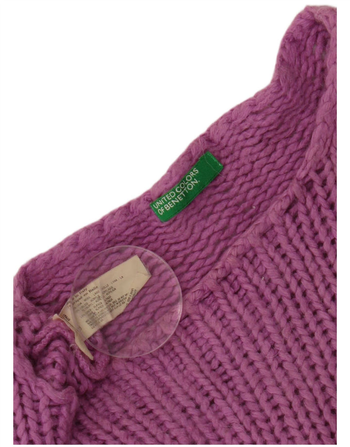 BENETTON Womens Crop Boat Neck Jumper Sweater UK 10 Small Purple Wool