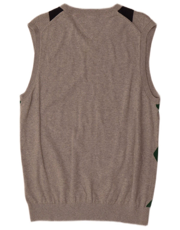 TOMMY HILFIGER Mens Vest Tank Top Medium Grey Argyle/Diamond Cotton