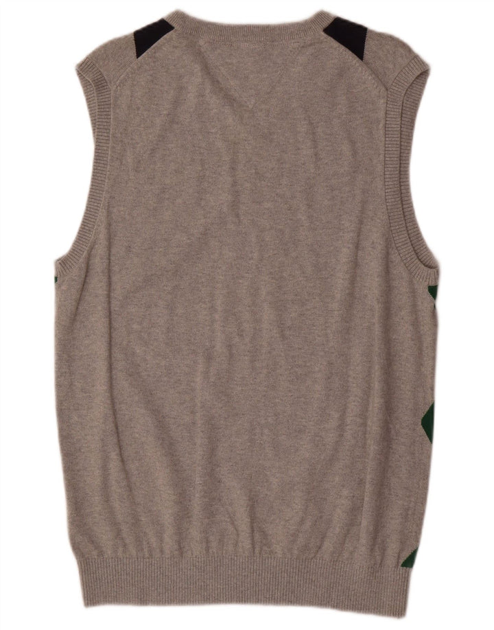 TOMMY HILFIGER Mens Vest Tank Top Medium Grey Argyle/Diamond Cotton