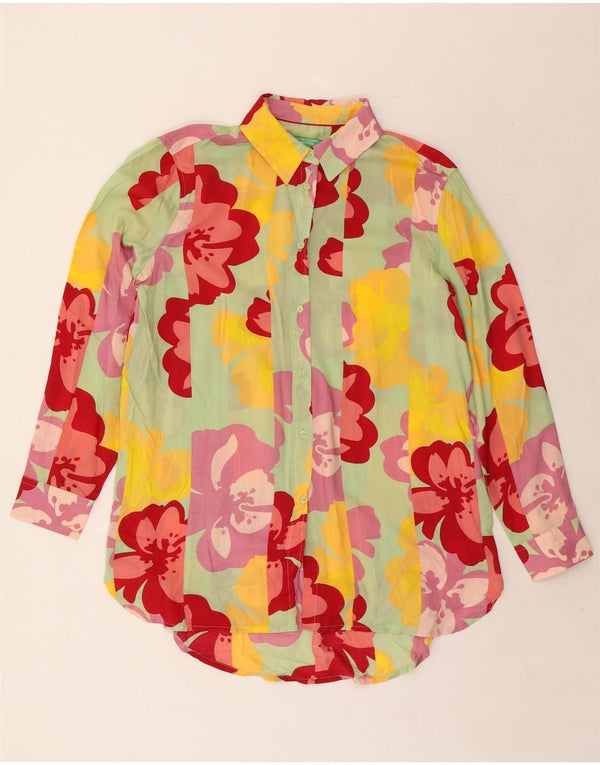Benetton Womens Shirt Blouse UK 14 Medium Multicoloured Floral Modal