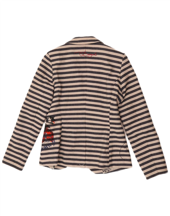 Desigual Womens Graphic Blazer Jacket EU 38 Medium Navy Blue Striped
