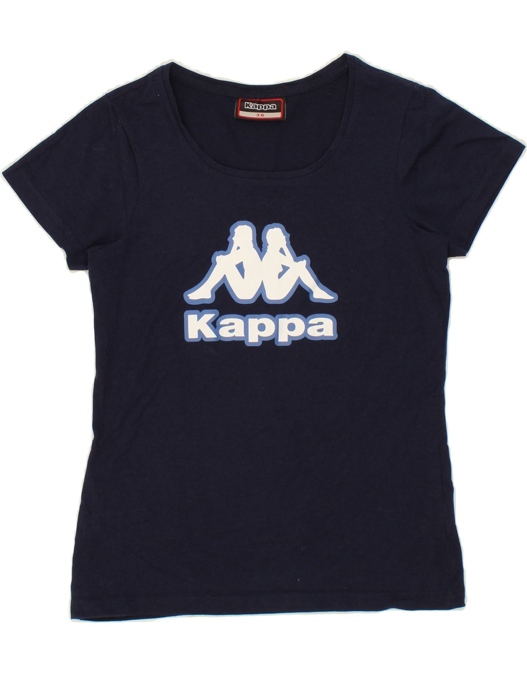 KAPPA Womens Graphic T-Shirt Top EU 36 Small Navy Blue Vintage Kappa and Second-Hand Kappa from Messina Hembry 