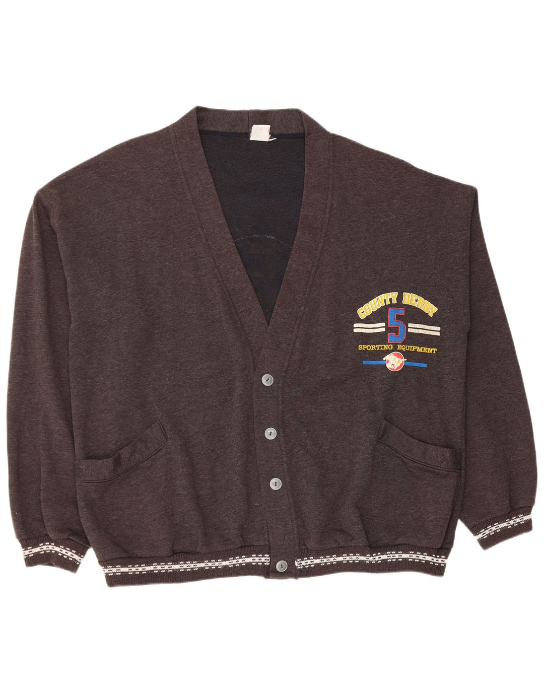 VINTAGE Mens Graphic Cardigan Sweater 2XL Grey