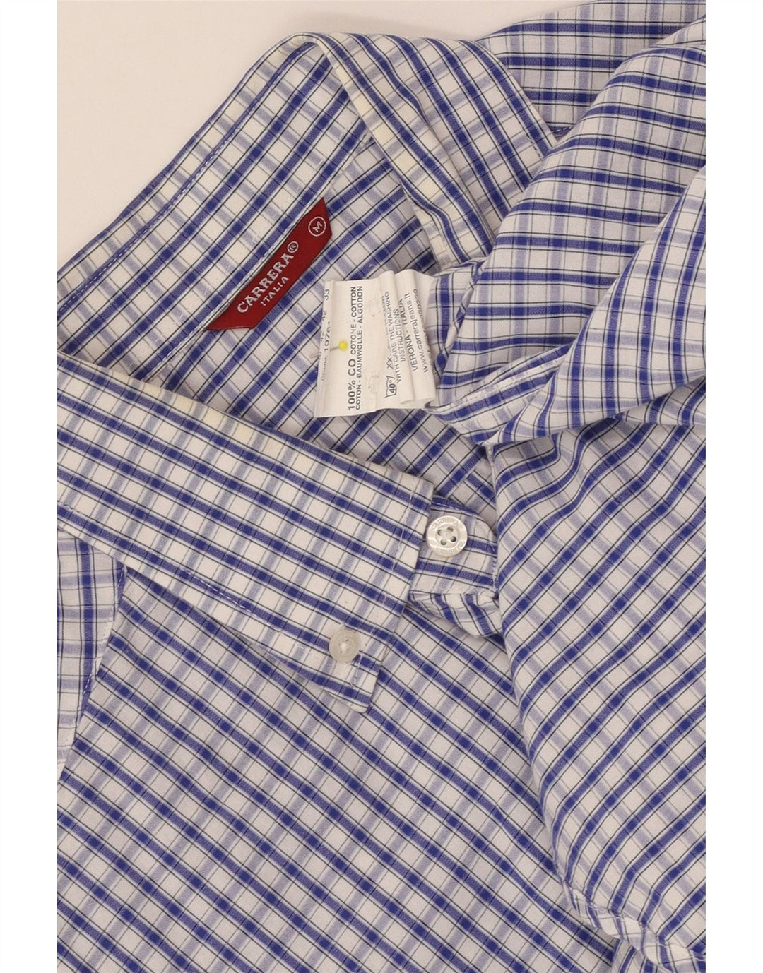 Carrera Mens Shirt Medium Blue Gingham Cotton