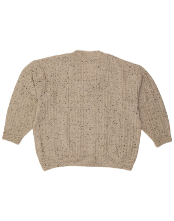 CANDA Mens V-Neck Jumper Sweater Large Beige Flecked Acrylic