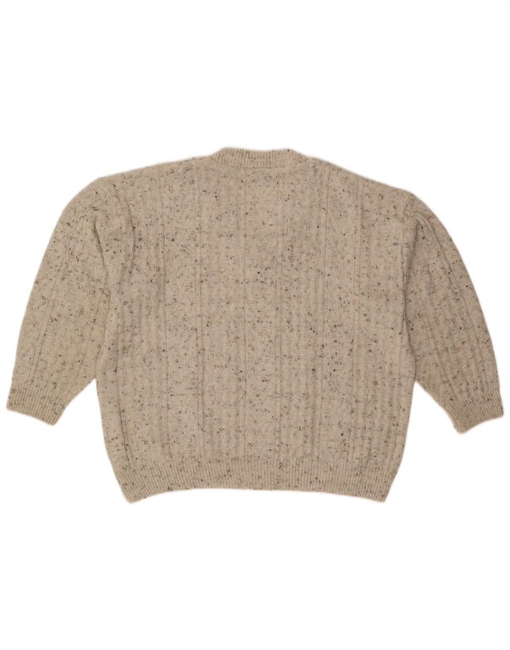 CANDA Mens V-Neck Jumper Sweater Large Beige Flecked Acrylic