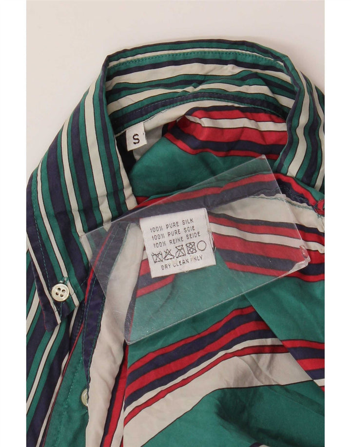 Vintage Mens Shirt Small Blue Striped Silk