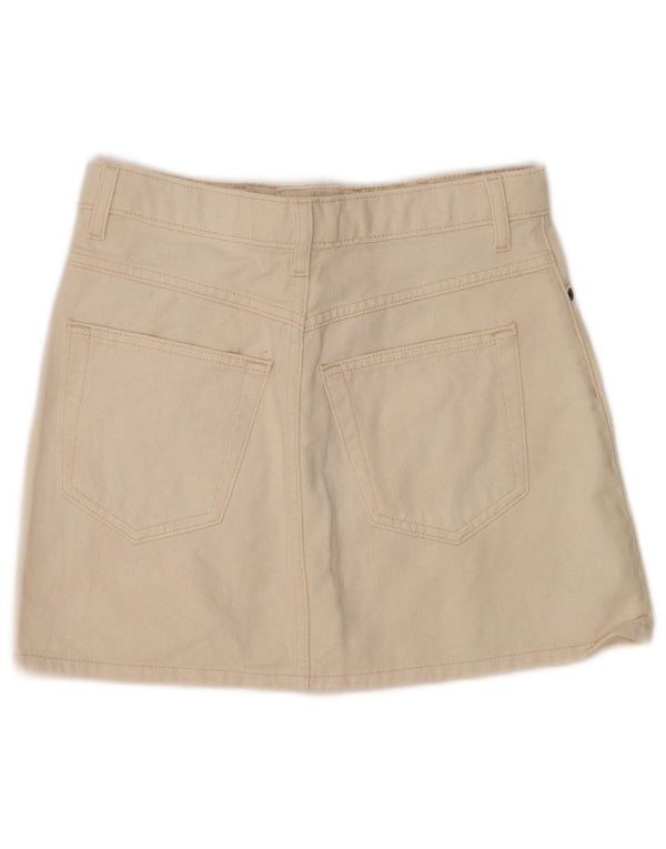 TOPSHOP Womens Mini Denim Skirt UK 8 Small W26 Beige Cotton