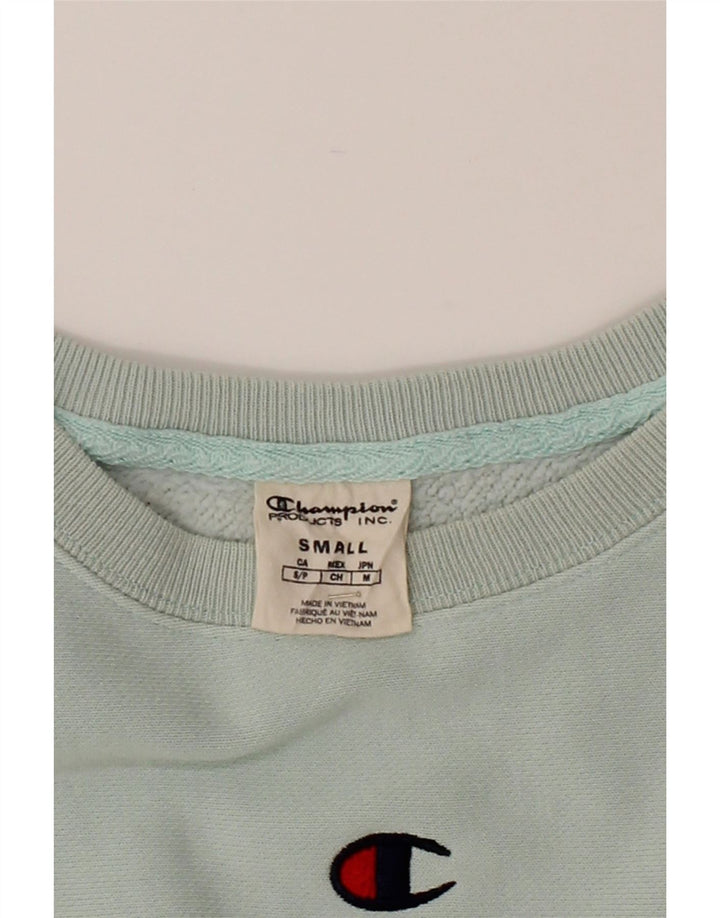 CHAMPION Womens Oversized Crop Sweatshirt Jumper UK 10 Small Turquoise Vintage Champion and Second-Hand Champion from Messina Hembry 