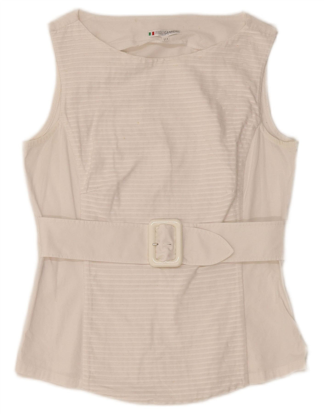 NARACAMICIE Womens Sleeveless Blouse Top UK 8 Small White Pinstripe Cotton