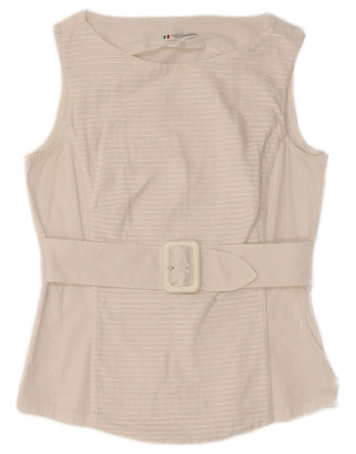 NARACAMICIE Womens Sleeveless Blouse Top UK 8 Small White Pinstripe Cotton