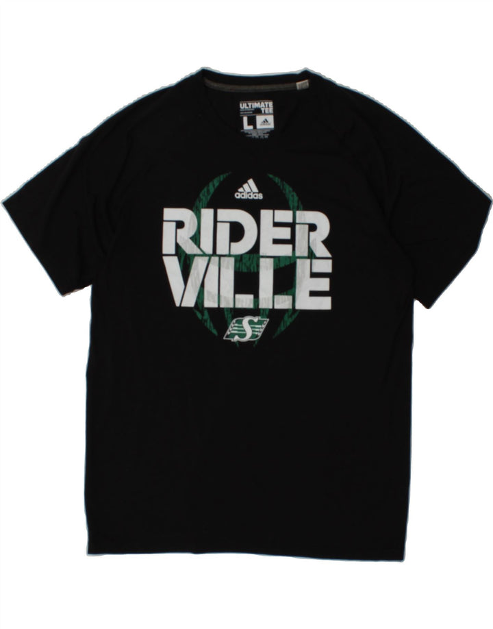 ADIDAS Mens Graphic T-Shirt Top Large Black Polyester Vintage Adidas and Second-Hand Adidas from Messina Hembry 