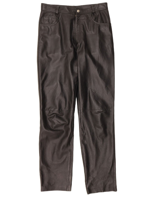 Vintage Mens Straight Leather Trousers UK 34 XS W30 L33 Black