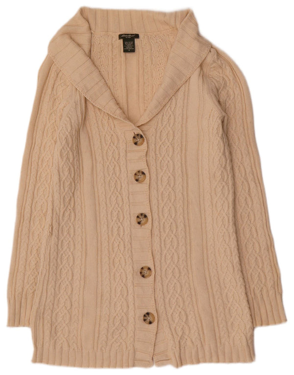 Eddie Bauer Womens Longline Cardigan Sweater UK 10 Small Beige Cotton