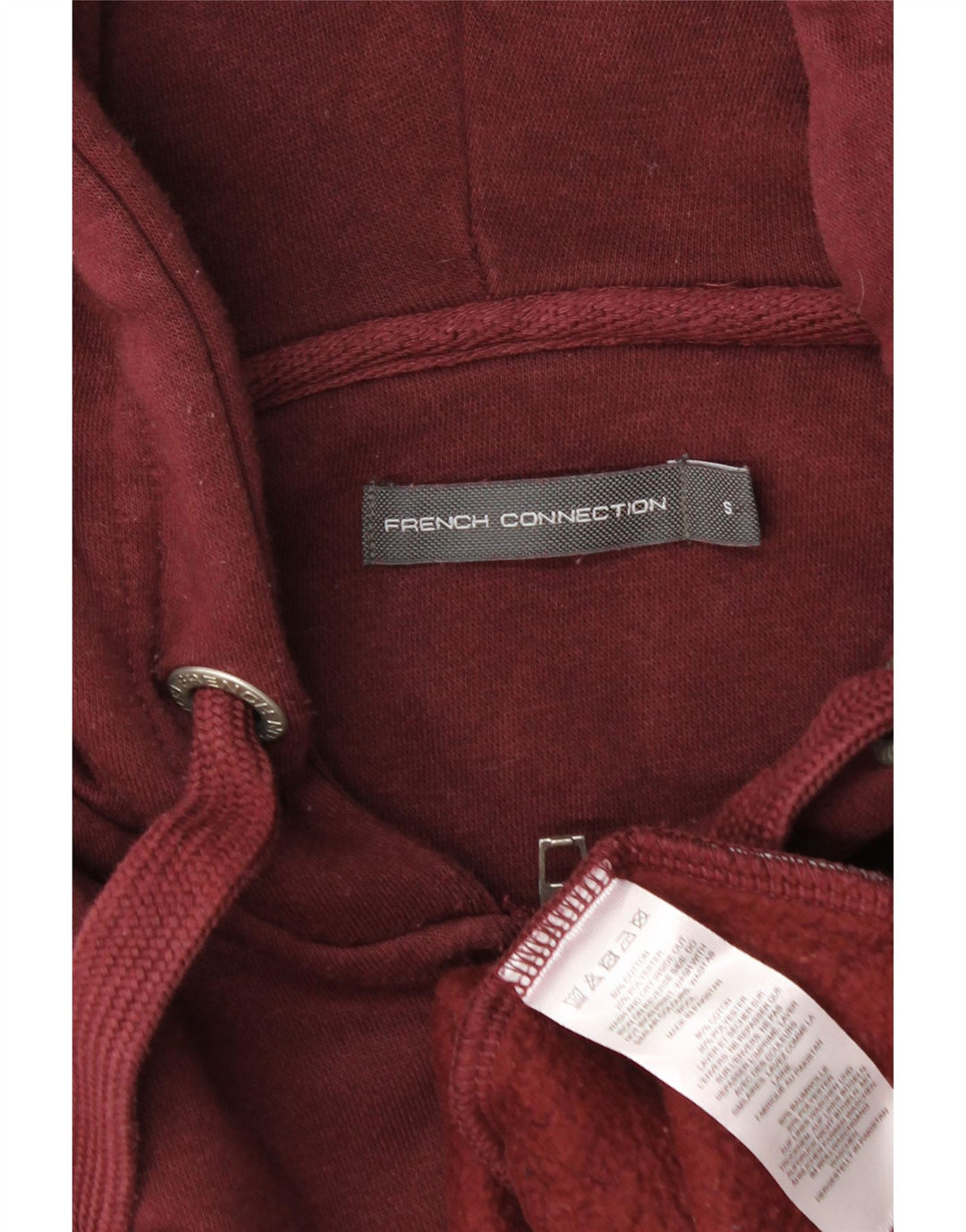 FRENCH CONNECTION Mens Zip Hoodie Sweater Small Burgundy Cotton