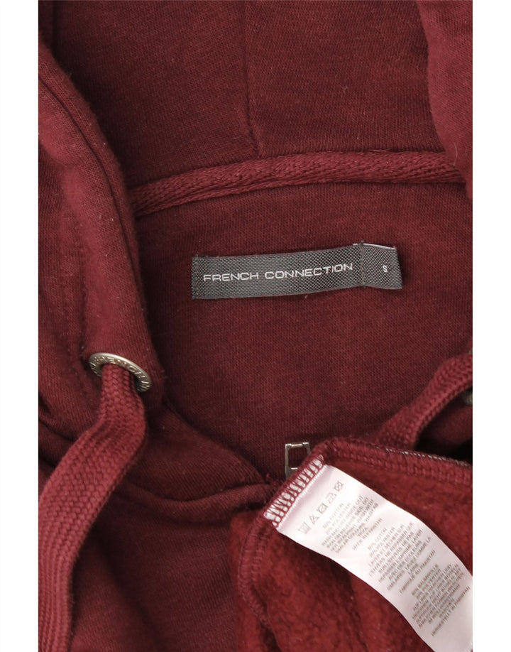 FRENCH CONNECTION Mens Zip Hoodie Sweater Small Burgundy Cotton