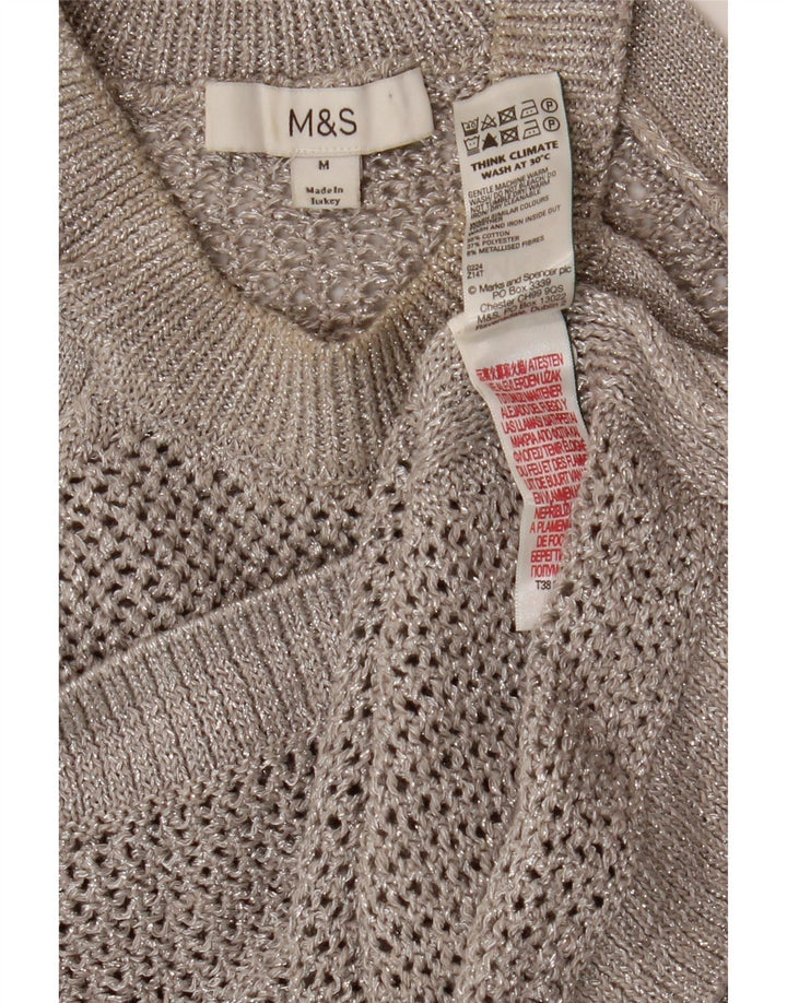 Marks & Spencer Womens Crochet Crop Top UK 12 Medium Grey Flecked Cotton
