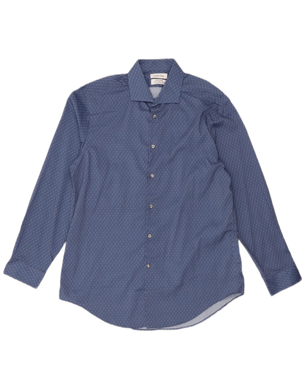 Calvin Klein Mens Slim Fit Shirt Size 16 1/2 Large Blue Geometric Polyester