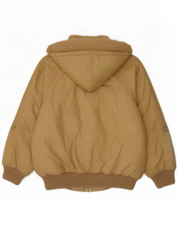 Vintage Mens Hooded Sherpa Jacket UK 40 Large Beige Polyester