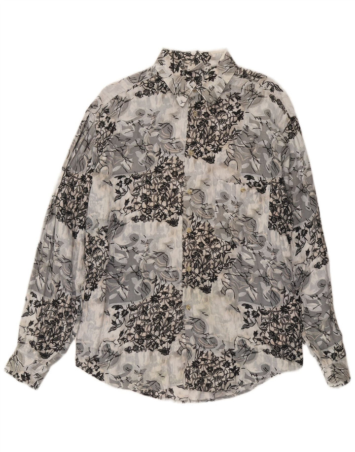 CRIVER Mens Shirt Medium Grey Floral Viscose