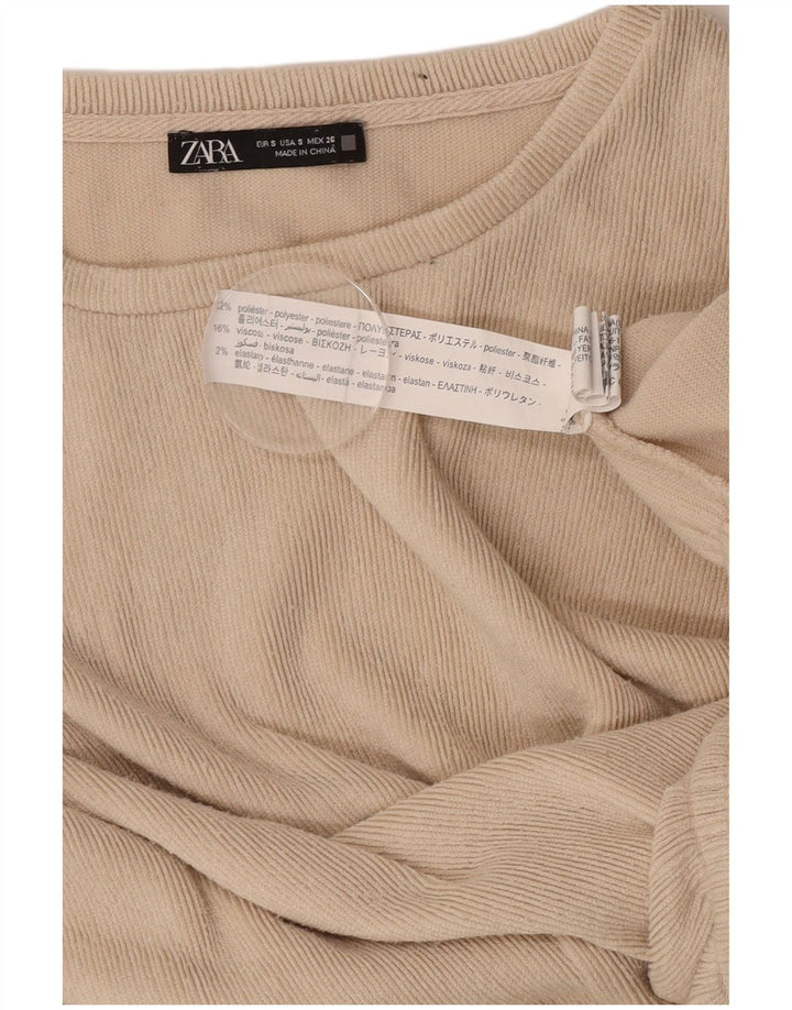 Zara Womens Long Sleeve Oversized Blouse Top UK 10 Small Beige Polyester