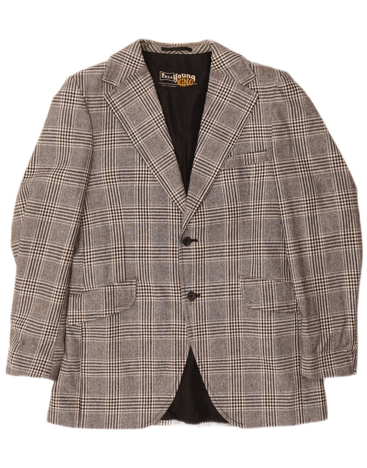 Vintage Mens 2 Button Blazer Jacket UK 38 Medium Grey Check Polyester