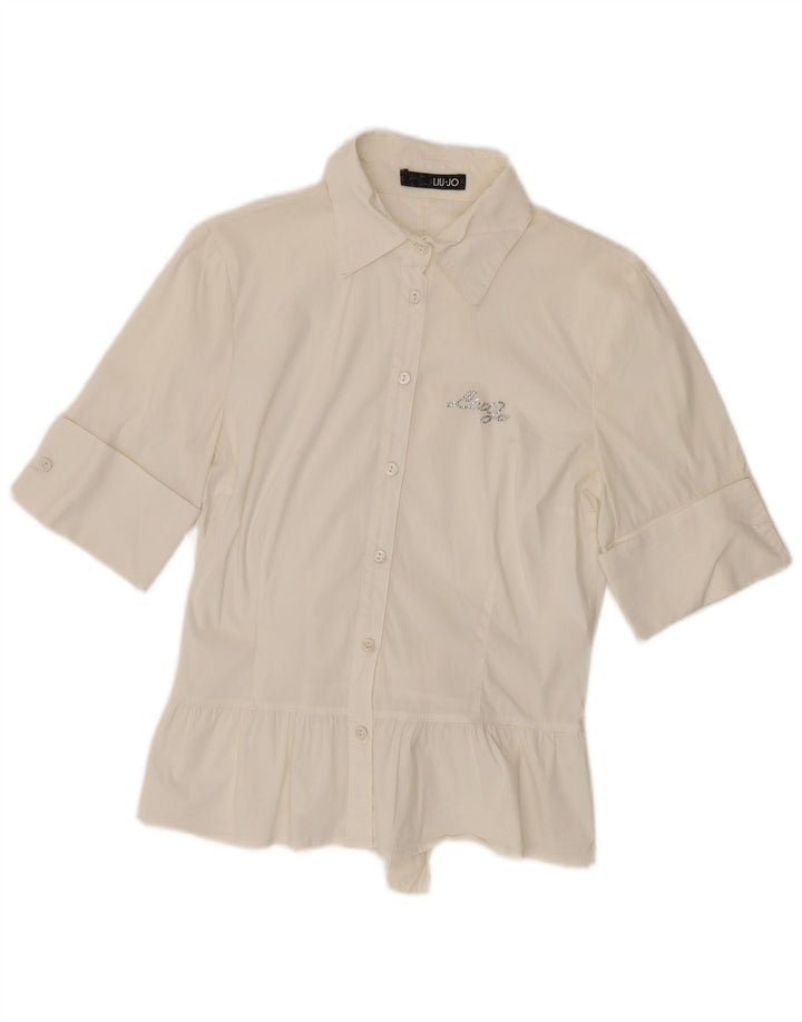 Liu Jo Womens Short Sleeve Shirt IT 44 Medium White Cotton