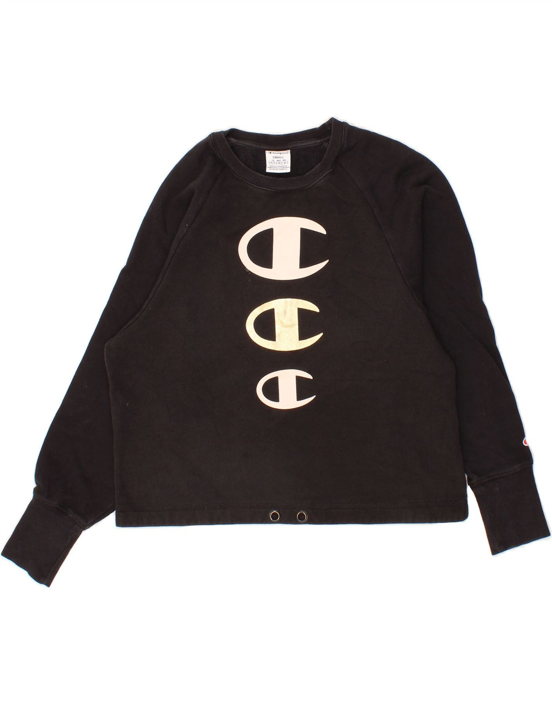 CHAMPION Womens Oversized Graphic Sweatshirt Jumper UK 10 Small Black Vintage Champion and Second-Hand Champion from Messina Hembry 