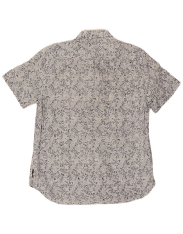 French Connection Mens Short Sleeve Shirt Large White Floral Cotton