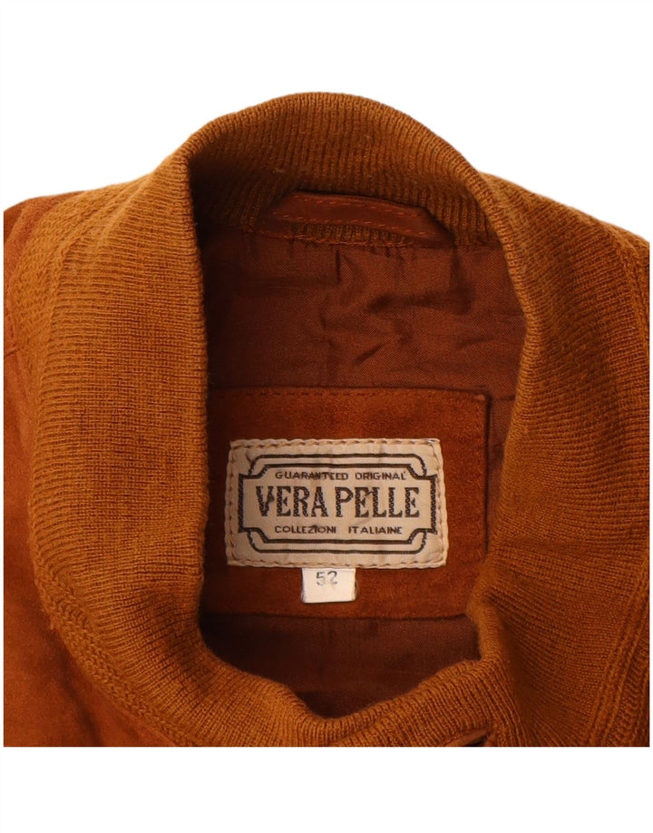 VINTAGE Mens Suede Bomber Jacket IT 52 XL Brown Leather