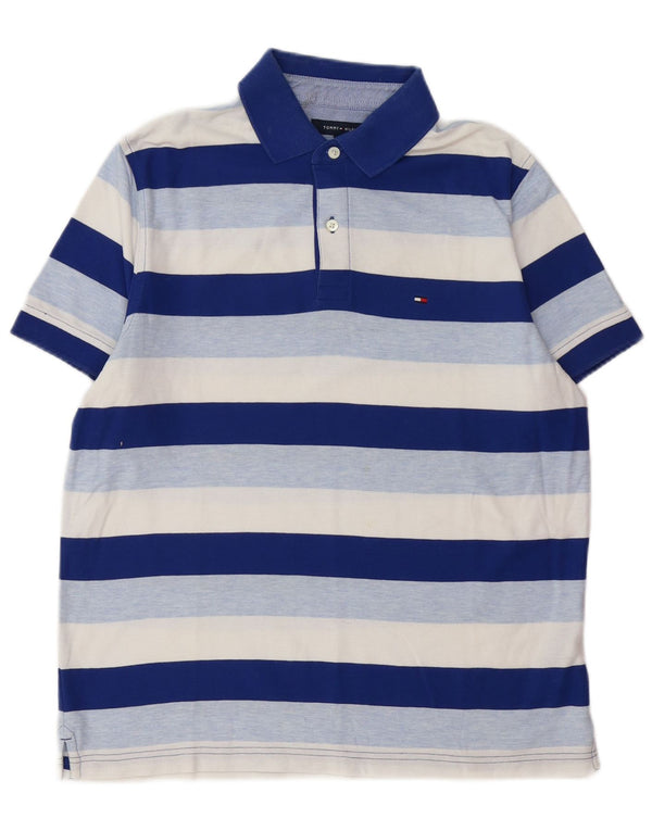 TOMMY HILFIGER Mens Polo Shirt Medium Blue Striped Cotton