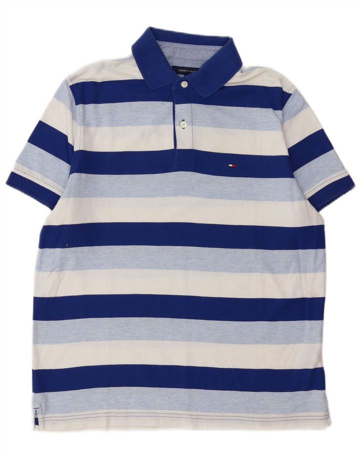 TOMMY HILFIGER Mens Polo Shirt Medium Blue Striped Cotton