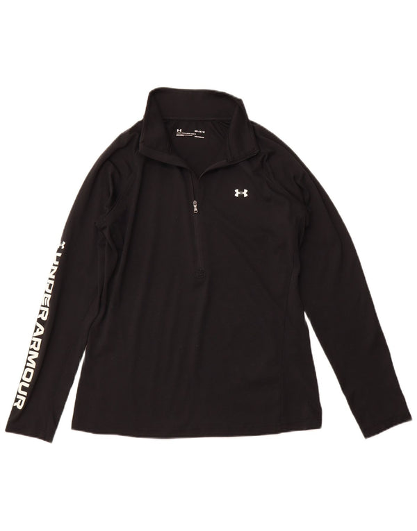 UNDER ARMOUR Womens Zip Neck Graphic Top Long Sleeve UK 14 Medium Black