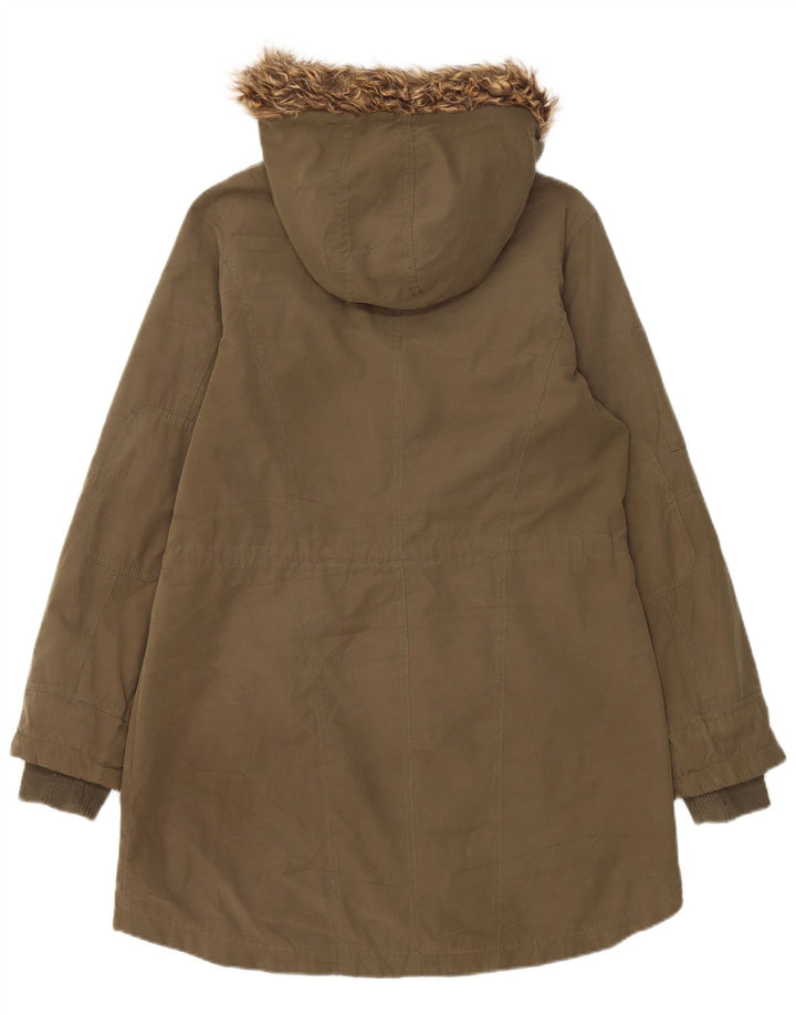 Oasis Womens Hooded Parka Jacket UK 10 Small Khaki Polyester