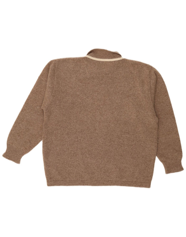 Vintage Womens Graphic Polo Neck Jumper Sweater UK 18 XL Brown Geometric