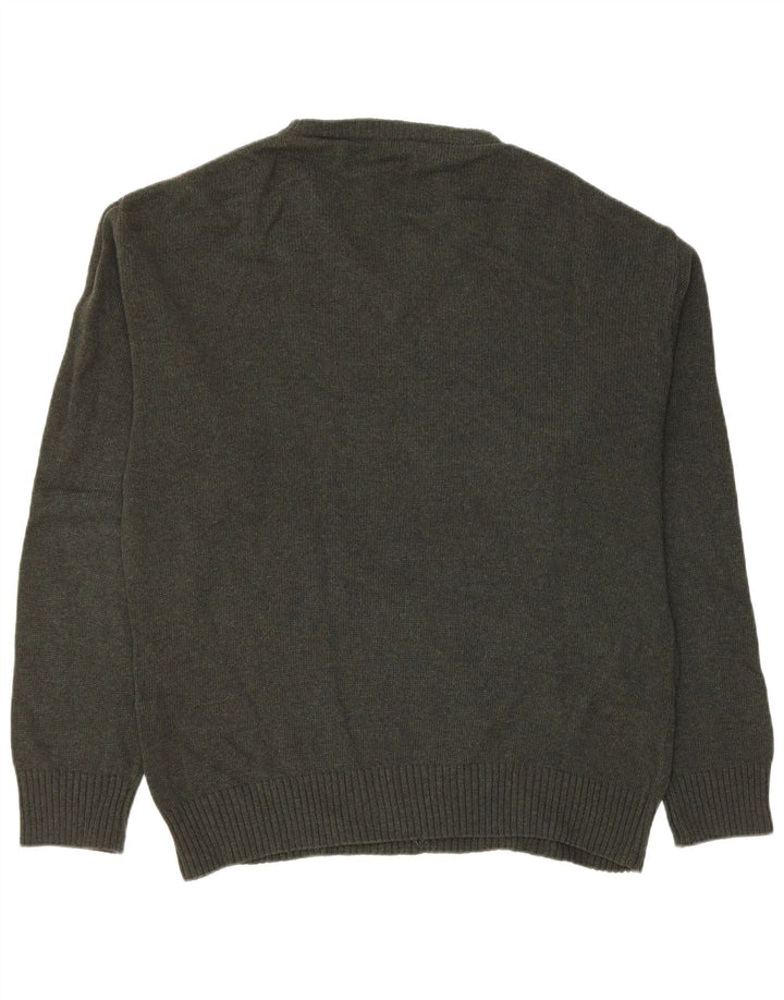 VINTAGE Mens V-Neck Jumper Sweater Medium Green Argyle/Diamond New Wool