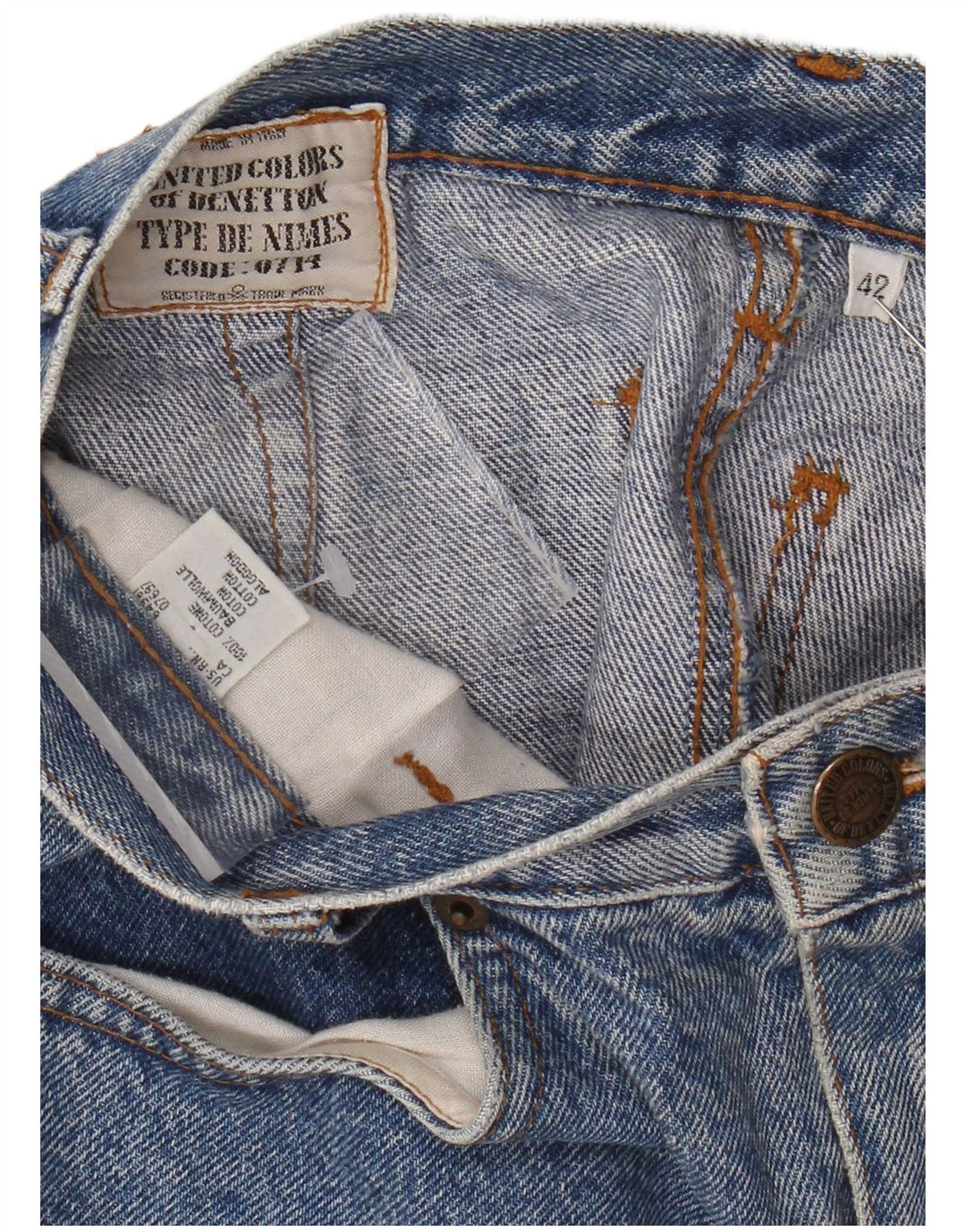 BENETTON Womens High Waist Denim Skirt IT 42 Medium W26  Blue Cotton